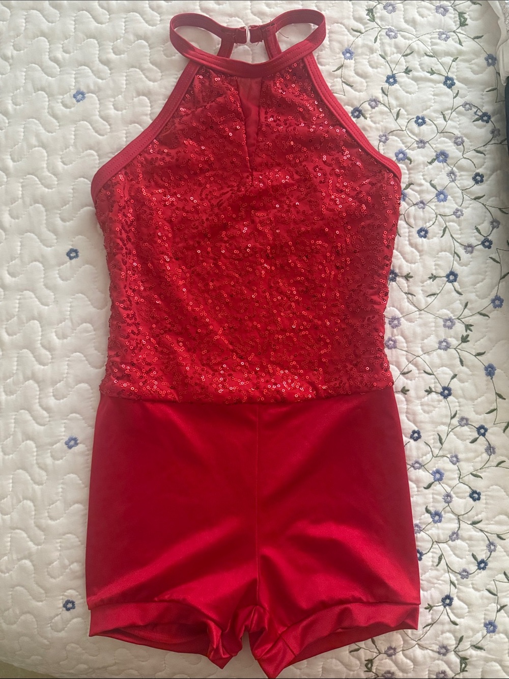 Weissman Red Sequin Halter One-Piece Footie